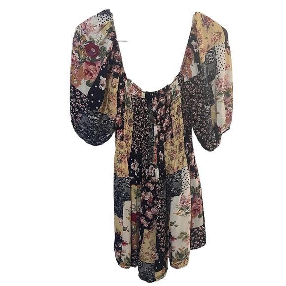 Kimchi Blue Patsy Patchwork Smocked Romper Playsuit w/Square Neckline - Picture 4 of 12